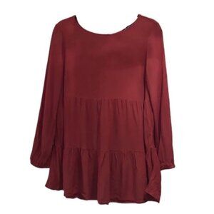 LILY Morgan Brown Tiered Round Neck Ruffle Top With Patterned Weave NWOT XL